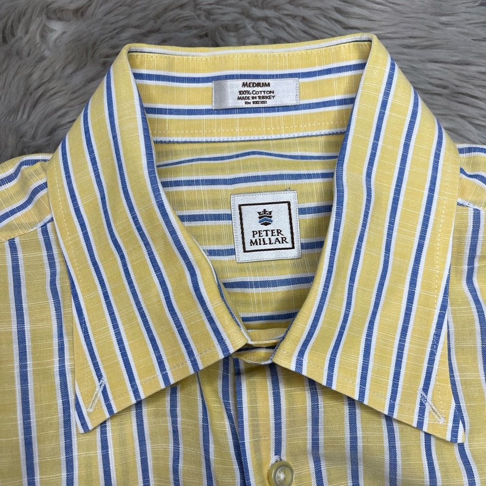 Peter Millar Men's Shirt in Yellow and Blue Stripes